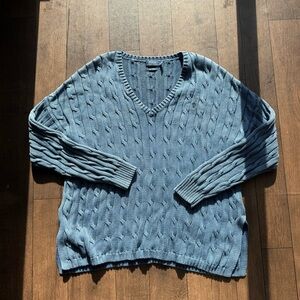 Polo Ralph Lauren Pima Cotton Cable Knit Sweater Women’s XL Blue V Neck Preppy